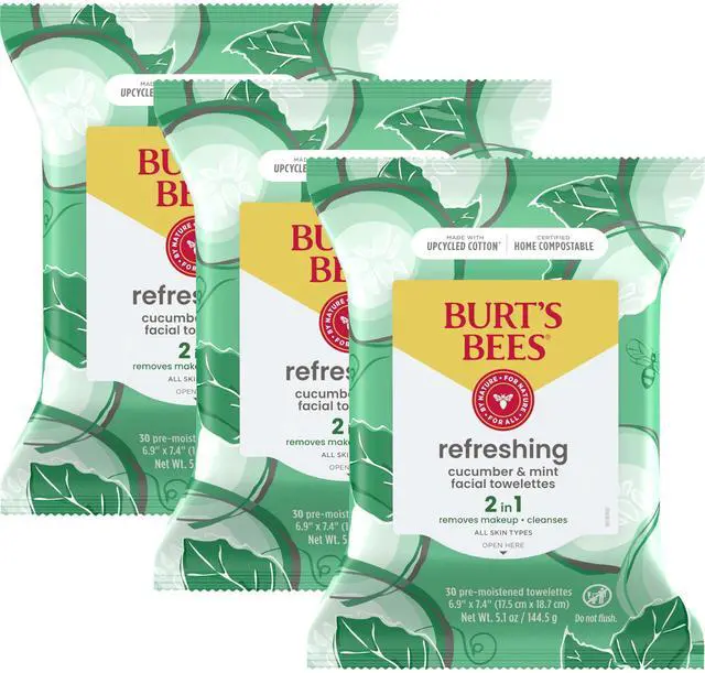 Main image of Cucumber and Mint Face Wipes, Refreshing Makeup Remover and Facial Cleansing Towelettes, 99 Percent Natural Origin, Remove Makeup, Cleanse, All Skin Types, 30 ct., Three Pack