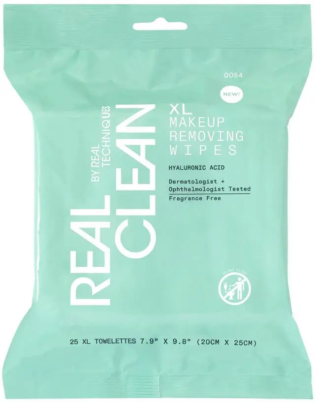 Main image of Real Clean XL Hydrating Facial Wipes, Infused With Hyaluronic Acid, Dual-Usage Cleansing Wipes Repair Skin & Gently Remove Makeup, Fragrance Free, 25 Count