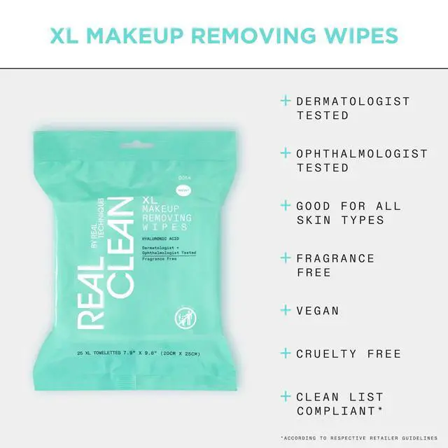Alt view image 7 of 7 - Real Clean XL Hydrating Facial Wipes, Infused With Hyaluronic Acid, Dual-Usage Cleansing Wipes Repair Skin & Gently Remove Makeup, Fragrance Free, 25 Count