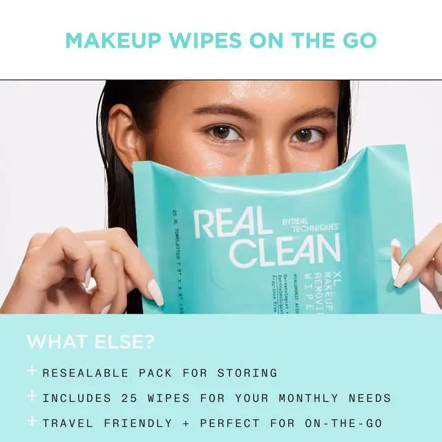 Alt view image 6 of 7 - Real Clean XL Hydrating Facial Wipes, Infused With Hyaluronic Acid, Dual-Usage Cleansing Wipes Repair Skin & Gently Remove Makeup, Fragrance Free, 25 Count