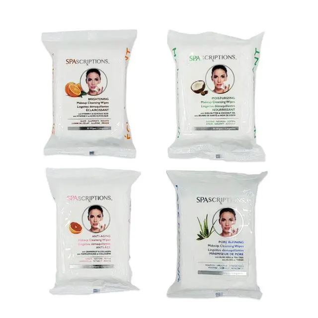Alt view image 4 of 7 - Spascriptions Anti-Aging, Brightening, Moisturizing & Pore Refining Towelettes Removes Waterproof Makeup, Revives with Collagen, Vitamin C, Coconut Oil, and Aloe Hypoallergenic, 120 Ct. 4 Pack