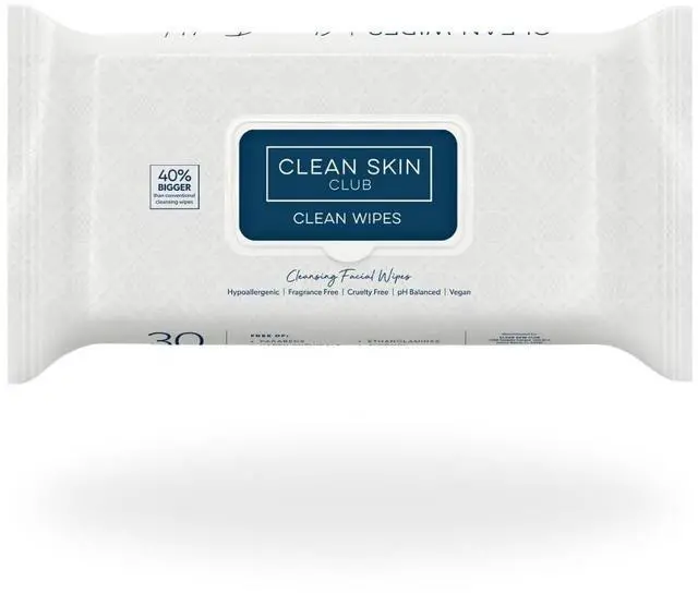Main image of Clean Wipes, XL Makeup Remover Face Wipes, Textured Cleansing Facial Wipes for Sensitive Skin, Hypoallergenic, Fragrance-Free, Vegan, 40% Bigger, 30 Count