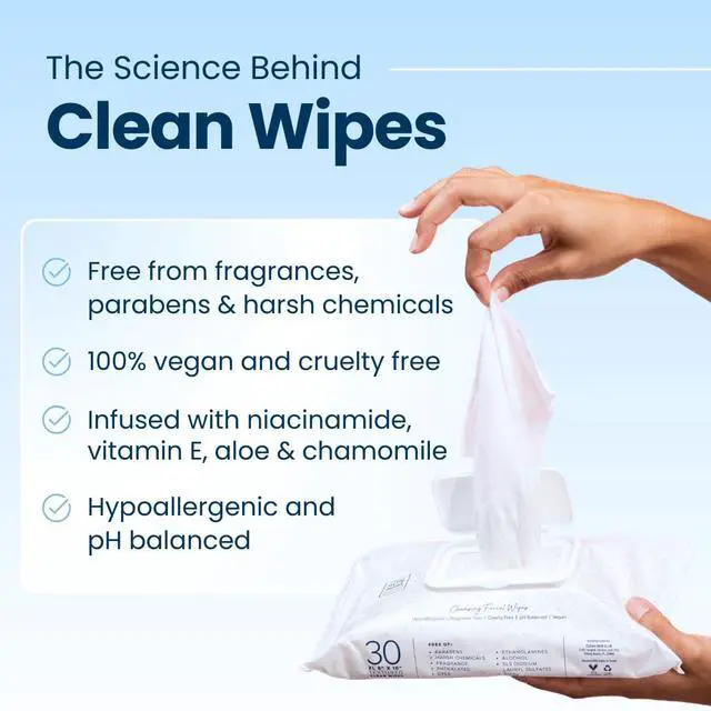 Alt view image 3 of 7 - Clean Wipes, XL Makeup Remover Face Wipes, Textured Cleansing Facial Wipes for Sensitive Skin, Hypoallergenic, Fragrance-Free, Vegan, 40% Bigger, 30 Count