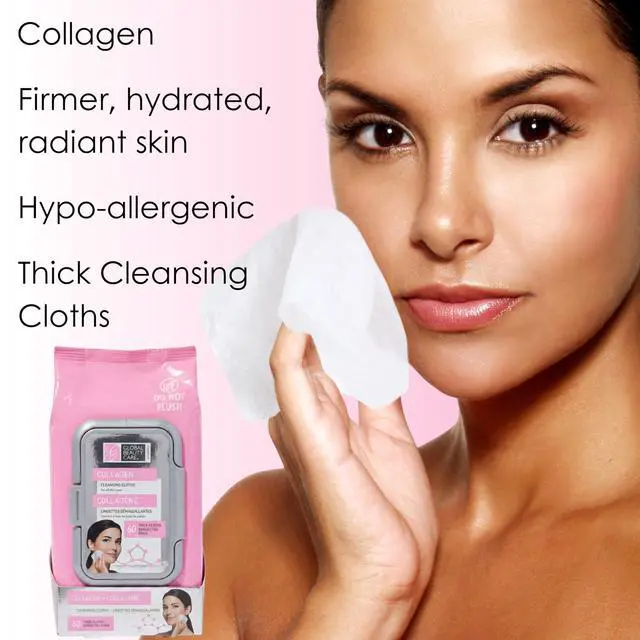 Alt view image 4 of 7 - Collagen Makeup Remover Wipes - Gentle Daily Facial Cleansing Wipes for Sensitive Skin, Hydrating, Firming & Renewing For Smooth Radiant Skin, Travel-Friendly, 60 Count (1-Pack)