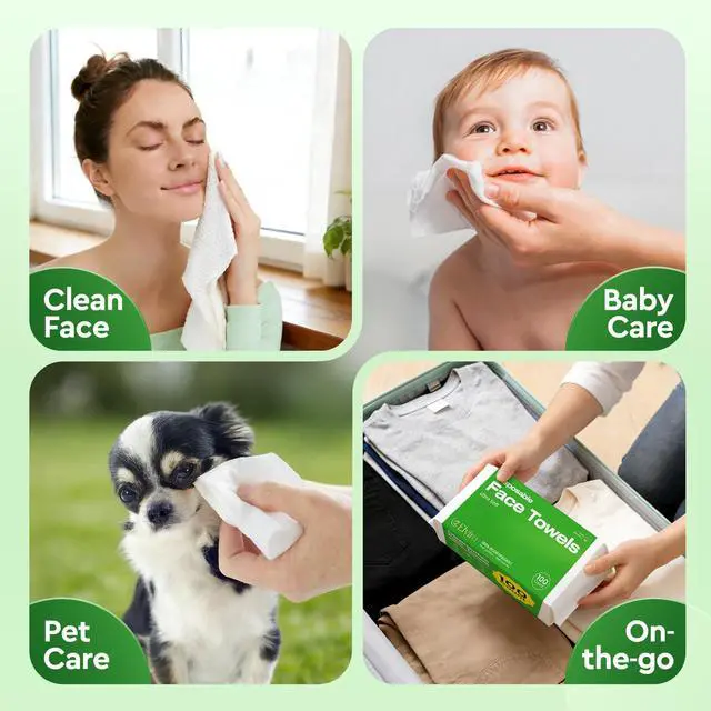 Alt view image 6 of 7 - 100 Count Disposable Face Towels, Biodegradable Skincare Facial Cleansing Towels, Ultra Soft & Thick Makeup Remover Dry Wipes, Lint-Free & Vegan for Sensitive Skin, Travel Essential