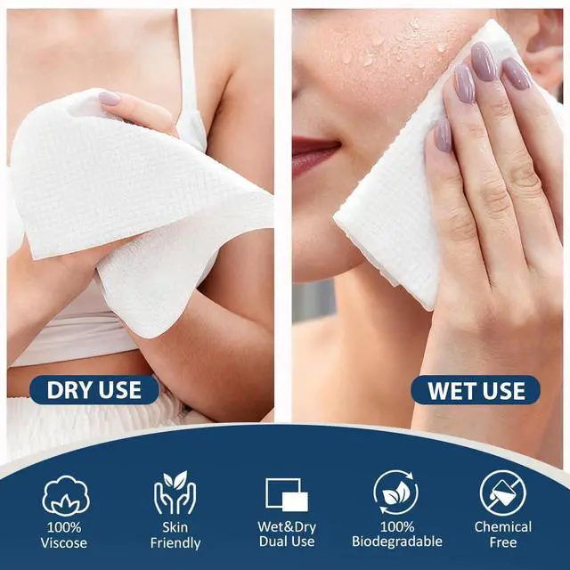 Alt view image 3 of 7 - Face Towels, 100 Count (2 Box) Disposable Face Towelettes, Biodegradable Makeup Remover Dry Wipes, Super Soft Clean Facial Towels Wash Cloth for Sensitive Skin