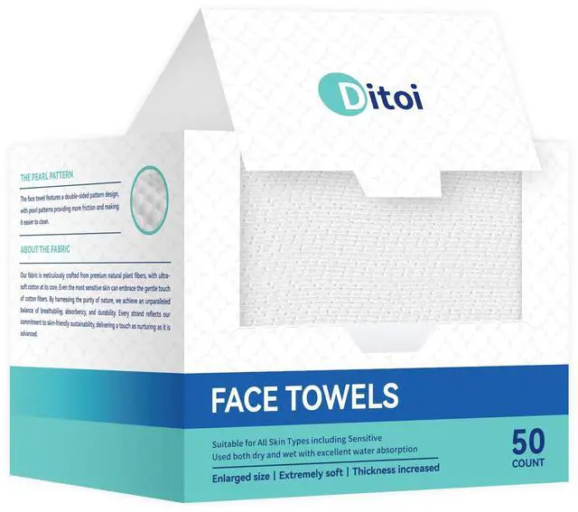 Main image of Disposable Face Towels XL, Soft Cotton Facial Cleansing Cloths, Dry Face Towelettes for Makeup Removal, Sensitive Skin & Daily Skin Care, 50 Count, 10"×12"