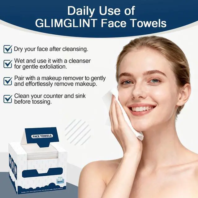 Alt view image 7 of 7 - Face Towels, 100 Count (2 Box) Disposable Face Towelettes, Biodegradable Makeup Remover Dry Wipes, Super Soft Clean Facial Towels Wash Cloth for Sensitive Skin