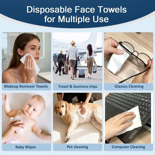Alt view image 6 of 7 - Face Towels, 100 Count (2 Box) Disposable Face Towelettes, Biodegradable Makeup Remover Dry Wipes, Super Soft Clean Facial Towels Wash Cloth for Sensitive Skin