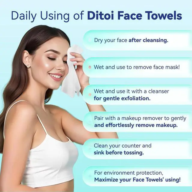 Alt view image 2 of 7 - Disposable Face Towels XL, Soft Cotton Facial Cleansing Cloths, Dry Face Towelettes for Makeup Removal, Sensitive Skin & Daily Skin Care, 50 Count, 10"×12"
