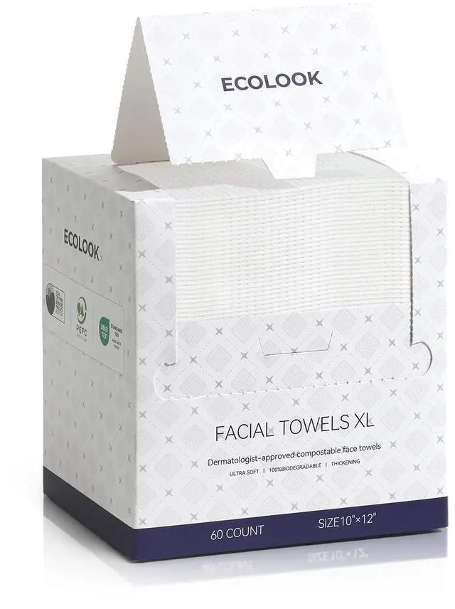 Main image of Disposable Face Towel XL-60 Count Upgraded Thick Facial Towels, Ultra Soft Clean Face Towels Disposable, 10"x12" & 90 GSM, Ideal for Sensitive Skin-1 PACK