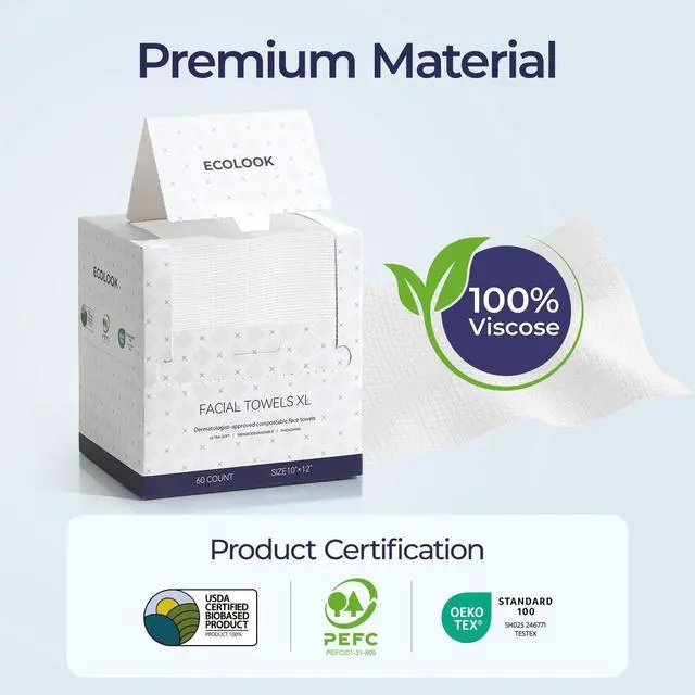 Alt view image 3 of 7 - Disposable Face Towel XL-60 Count Upgraded Thick Facial Towels, Ultra Soft Clean Face Towels Disposable, 10"x12" & 90 GSM, Ideal for Sensitive Skin-1 PACK