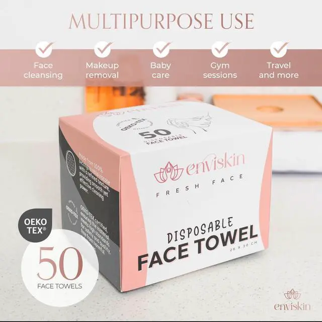Alt view image 2 of 7 - 50 Disposable Face Towels Plant-Based Makeup Remover Wipes for Sensitive Skin - XL Ultra Soft Single-Use Dry Facial Towellettes for Daily Skincare Routine, Extra Large Clean Washing Cloths (10"x12")