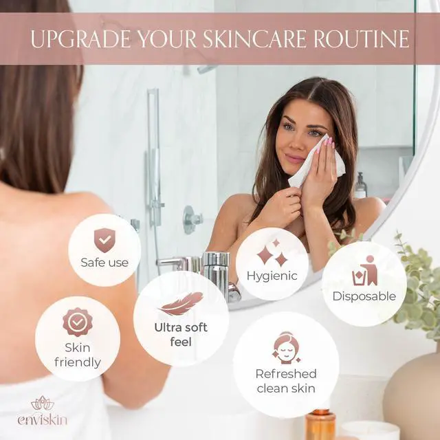 Alt view image 3 of 7 - 50 Disposable Face Towels Plant-Based Makeup Remover Wipes for Sensitive Skin - XL Ultra Soft Single-Use Dry Facial Towellettes for Daily Skincare Routine, Extra Large Clean Washing Cloths (10"x12")