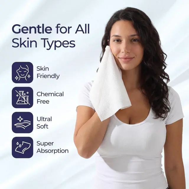 Alt view image 6 of 7 - Disposable Face Towel XL-60 Count Upgraded Thick Facial Towels, Ultra Soft Clean Face Towels Disposable, 10"x12" & 90 GSM, Ideal for Sensitive Skin-1 PACK