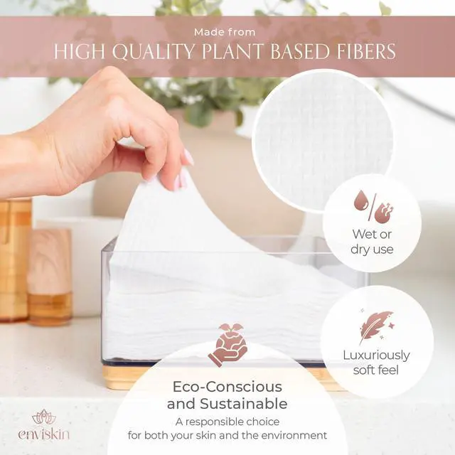 Alt view image 5 of 7 - 50 Disposable Face Towels Plant-Based Makeup Remover Wipes for Sensitive Skin - XL Ultra Soft Single-Use Dry Facial Towellettes for Daily Skincare Routine, Extra Large Clean Washing Cloths (10"x12")