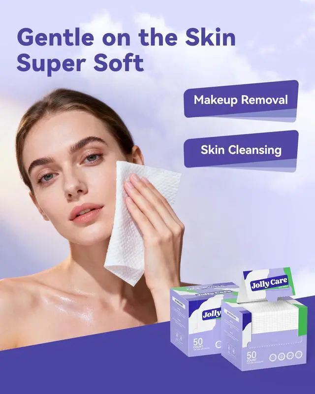 Alt view image 2 of 7 - Disposable Face Towels, 10"×12" XL Face Towelette Disposable, Soft Makeup Remover Dry Wipes, Thick Facial Tissue for Women Cleansing, Skin Care, 50 Count (1 Pack)