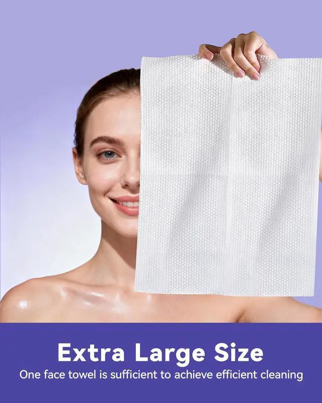 Alt view image 4 of 7 - Disposable Face Towels, 10"×12" XL Face Towelette Disposable, Soft Makeup Remover Dry Wipes, Thick Facial Tissue for Women Cleansing, Skin Care, 50 Count (1 Pack)