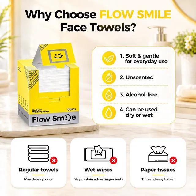 Alt view image 3 of 7 - Face Towels, Disposable Face Towels, 50 Count Extra Thick & Ultra Soft Lint-Free Dry Wipes for Sensitive Skin, Unscented Biodegradable for Makeup Removal & Facial Cleansing