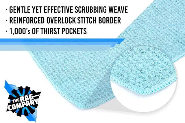 Alt view image 2 of 7 - Standard Waffle Weave Towels, Microfiber Detailing, Window/Glass and Drying, Wax & Polish, Lint-Free, Streak-Free, 370gsm, 16in x 16in, Light Blue (3-Pack)