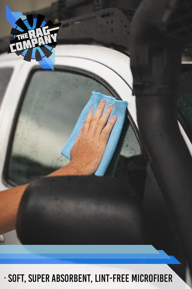 Alt view image 4 of 7 - Standard Waffle Weave Towels, Microfiber Detailing, Window/Glass and Drying, Wax & Polish, Lint-Free, Streak-Free, 370gsm, 16in x 16in, Light Blue (3-Pack)