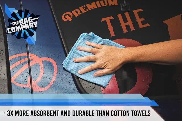 Alt view image 5 of 7 - Standard Waffle Weave Towels, Microfiber Detailing, Window/Glass and Drying, Wax & Polish, Lint-Free, Streak-Free, 370gsm, 16in x 16in, Light Blue (3-Pack)