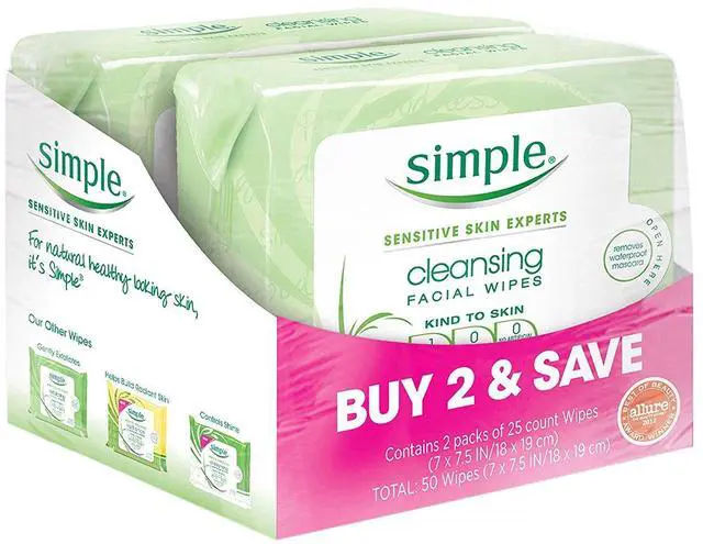 Main image of Kind to Skin Facial Wipes, Cleansing 25 ct, Twin Pack