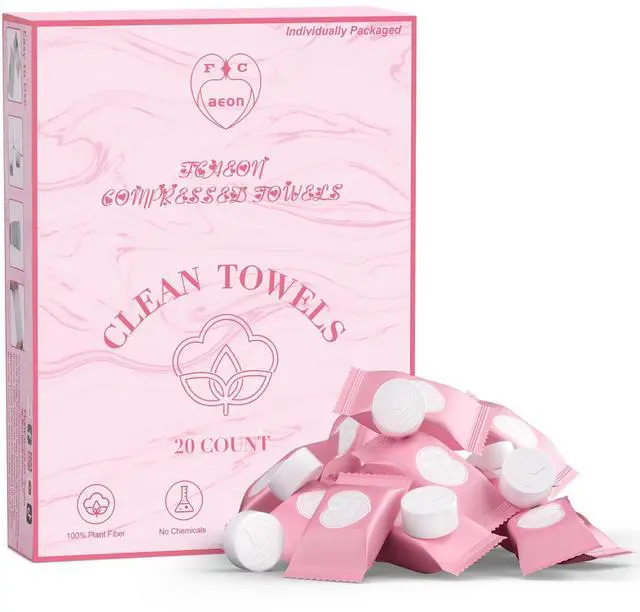 Main image of Compressed Towel Tablets 100 Count Disposable Face Towel Individually Wrapped 9×7.5 Inch Portable Washcloths Compact Cloths for Travel Essentials Camping Hotel Makeup Removal Cleaning (Pink)