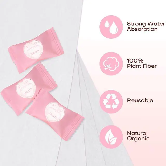 Alt view image 5 of 7 - Compressed Towel Tablets 100 Count Disposable Face Towel Individually Wrapped 9×7.5 Inch Portable Washcloths Compact Cloths for Travel Essentials Camping Hotel Makeup Removal Cleaning (Pink)