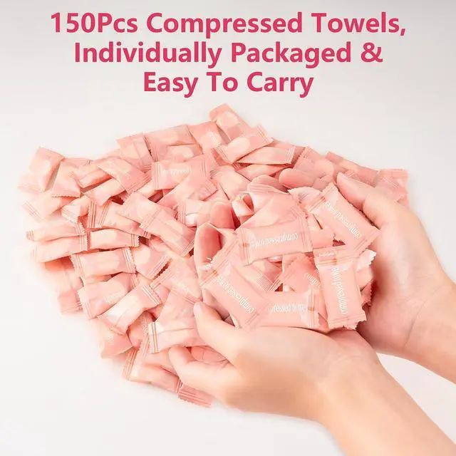 Alt view image 2 of 6 - 150Pcs Compressed Towel Tablets, Portable Mini Compressed Towels, Disposable Face Towel Washcloths for Travel, Beauty, Home Hand Wipes, Camping, Hiking, Outdoor Activities,Individually Wrapped