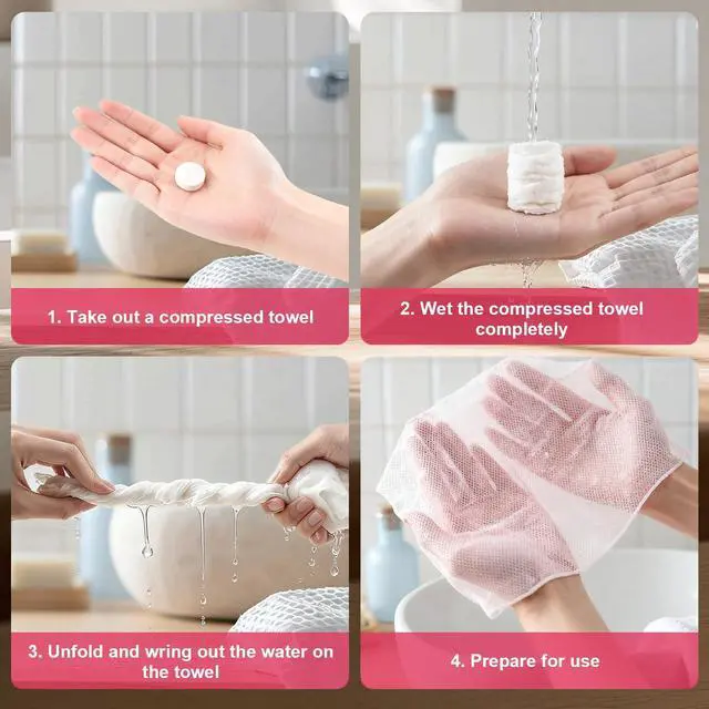 Alt view image 3 of 6 - 150Pcs Compressed Towel Tablets, Portable Mini Compressed Towels, Disposable Face Towel Washcloths for Travel, Beauty, Home Hand Wipes, Camping, Hiking, Outdoor Activities,Individually Wrapped