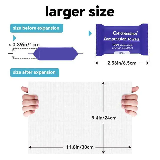 Alt view image 2 of 7 - Premium Compressed Towels (30 count) - 30 Count (Pack of 1), 9.4" x 11.8", Portable Cotton Wipes Tablets, Individually Wrapped Coin Tissues for Travel Camping Hiking Outdoor Beauty Salon