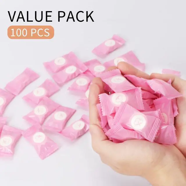 Alt view image 4 of 7 - Compressed Towel 100 PCS Mini Tablets Disposable Portable Face Towel Cotton Coin Tissue Eco-Friendly for Travel, Camping, Hiking, Sport, Beauty, Home Hand Cloths, Outdoor Activities Pink