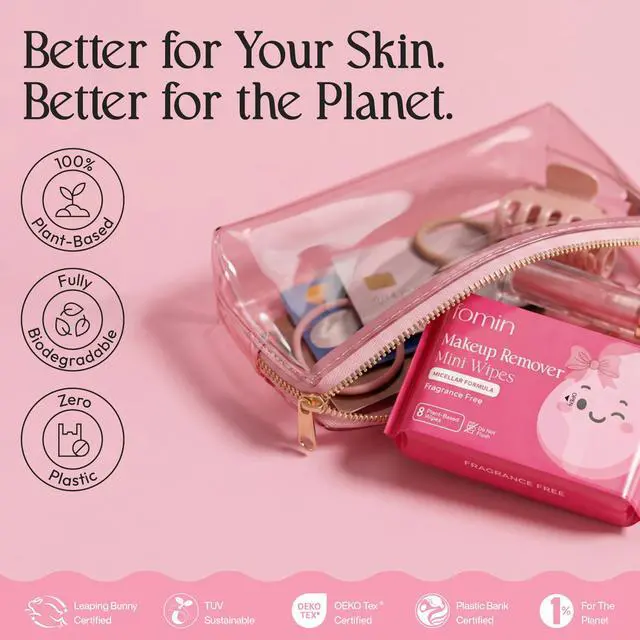 Alt view image 6 of 6 - Mini Makeup Remover Wipes - 8 Pack (64 Wipes) Unscented Gentle Face Wipes for Full Face Makeup Removal - Non-Irritating & Micellar Formula Travel Ready - Gift for Women & Bridesmaids