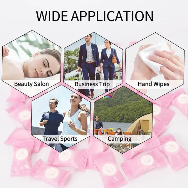 Alt view image 5 of 7 - Compressed Towel 100 PCS Mini Tablets Disposable Portable Face Towel Cotton Coin Tissue Eco-Friendly for Travel, Camping, Hiking, Sport, Beauty, Home Hand Cloths, Outdoor Activities Pink