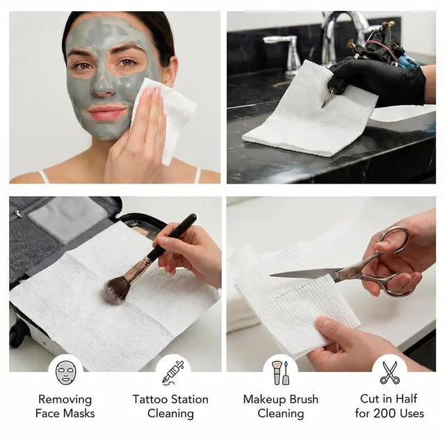 Alt view image 5 of 7 - Travel Size Disposable Face Towels, 8"x8" Compact Dry Wipes, Ultra Soft Lint-Free Viscose Makeup Remover Pads for Sensitive Skin, Biodegradable, Vegan, 100-Count