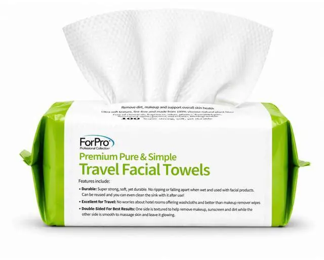 Main image of Travel Size Disposable Face Towels, 8"x8" Compact Dry Wipes, Ultra Soft Lint-Free Viscose Makeup Remover Pads for Sensitive Skin, Biodegradable, Vegan, 100-Count