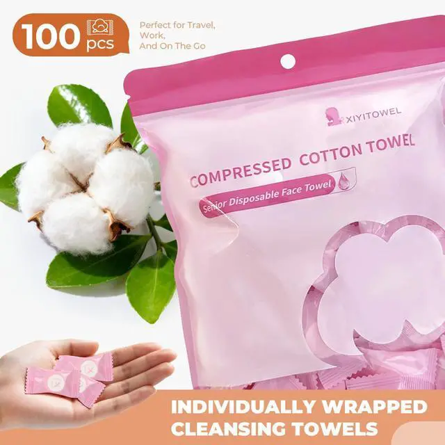 Alt view image 7 of 7 - Compressed Towel 100 PCS Mini Tablets Disposable Portable Face Towel Cotton Coin Tissue Eco-Friendly for Travel, Camping, Hiking, Sport, Beauty, Home Hand Cloths, Outdoor Activities Pink