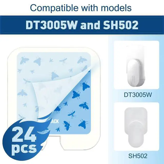 Alt view image 2 of 7 - 24-Pack Replacement Glue Cards for Models SH502 SH503, DT3005W DT3005W-DS3 DT23005-06, Indoor Plug-in Flying Insect, Mosquito, Moth and Fly Trap Refill Pack, Extremely Sticky, Economic Pack