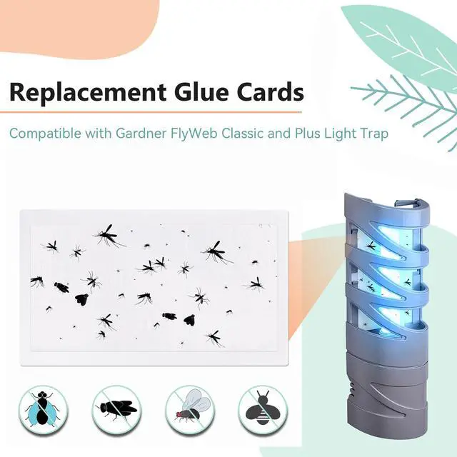 Alt view image 2 of 7 - 30 Pack Replacement Fly Glue Boards, Compatible with Gardner FlyWeb Fly Classic and Plus Light Trap, Sticky Cards Fly Traps for Indoors, Trap Fruit Flies, Mosquitoes, Gnats