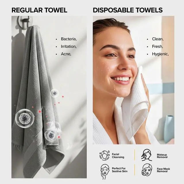 Alt view image 3 of 7 - Face Towels - Ultra Soft and Thick Disposable Face Towelettes for Women - Biodegradable Facial Towels for Sensitive Skin - Face Cleansing, Makeup Removal, 10x12 Extra Large - 50 Pack