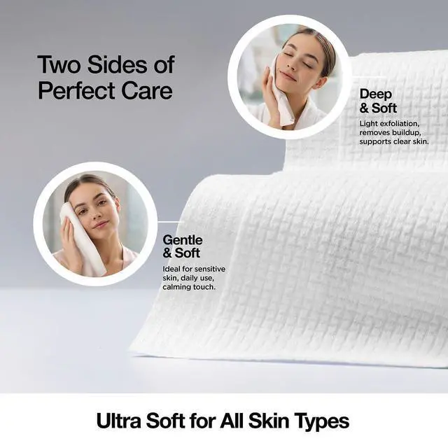 Alt view image 4 of 7 - Face Towels - Ultra Soft and Thick Disposable Face Towelettes for Women - Biodegradable Facial Towels for Sensitive Skin - Face Cleansing, Makeup Removal, 10x12 Extra Large - 50 Pack