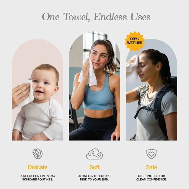 Alt view image 5 of 7 - Face Towels - Ultra Soft and Thick Disposable Face Towelettes for Women - Biodegradable Facial Towels for Sensitive Skin - Face Cleansing, Makeup Removal, 10x12 Extra Large - 50 Pack