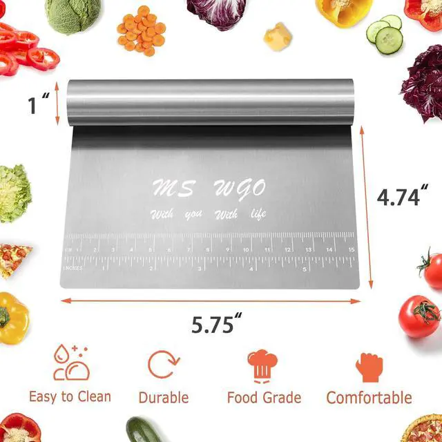 Alt view image 4 of 7 - Pro Dough Pastry Scraper/Cutter/Chopper Stainless Steel Mirror Polished with Measuring Scale Multipurpose- Cake, Pizza Cutter - Pastry Bread Separator Scale Knife
