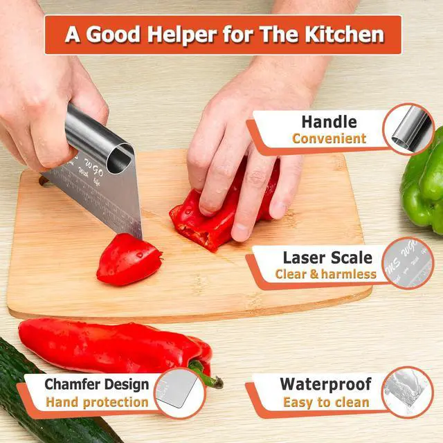 Alt view image 6 of 7 - Pro Dough Pastry Scraper/Cutter/Chopper Stainless Steel Mirror Polished with Measuring Scale Multipurpose- Cake, Pizza Cutter - Pastry Bread Separator Scale Knife