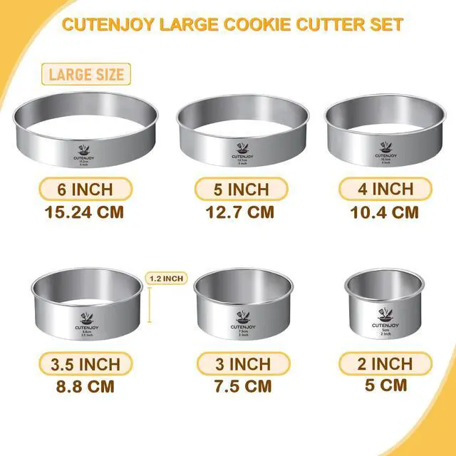 Alt view image 3 of 7 - 6 PCS Round Cookie Cutters (2, 3, 3.5, 4, 5, 6 Inch), Stainless Steel Biscuit Cutters For Baking, Large Circle Cookie Cutter for Baking, Pastry, Donuts, Fondant, Sandwich
