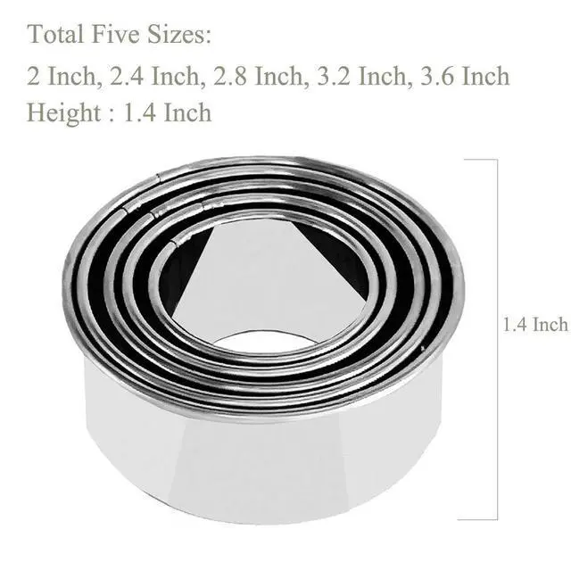 Alt view image 4 of 7 - 5Pcs Cookie Cutters - Stainless Steel Biscuit Cutters/Dumpling Cutters/Cake Pastry Cutters/Cake Cookie Scone Cutters Molds stamps for Cooking Baking (Round Edge, 5Pcs)