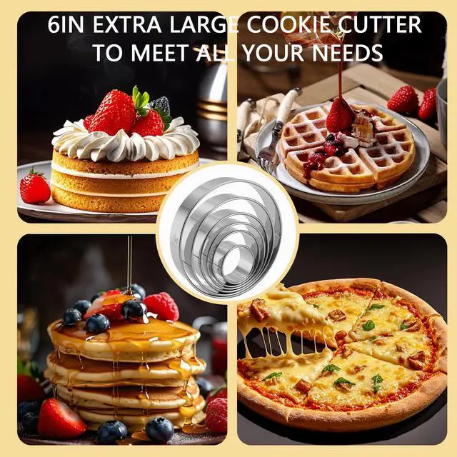 Alt view image 7 of 7 - 6 PCS Round Cookie Cutters (2, 3, 3.5, 4, 5, 6 Inch), Stainless Steel Biscuit Cutters For Baking, Large Circle Cookie Cutter for Baking, Pastry, Donuts, Fondant, Sandwich
