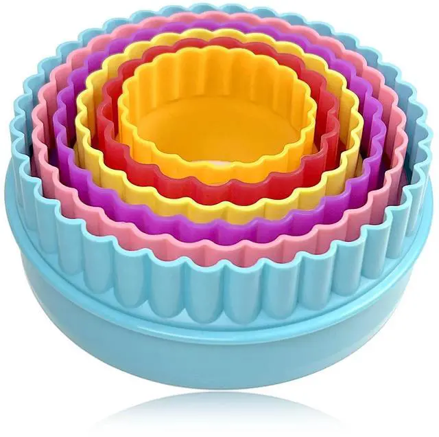 Main image of Cookie Biscuit Cutter Set, Two Side Cookie Cutters Plastic Set Multi-size Cake Fruit Vegetable Shapes Cutter Random color (Round Shaped, 6 Pack)