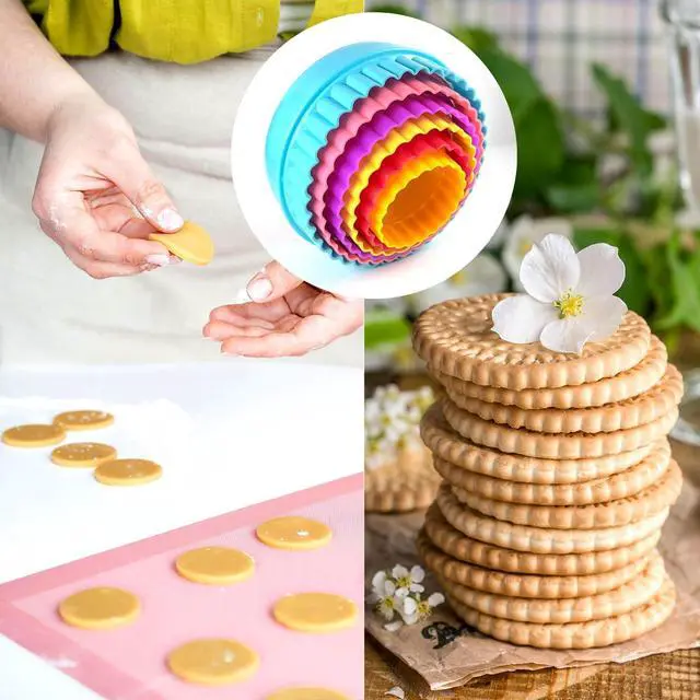 Alt view image 2 of 7 - Cookie Biscuit Cutter Set, Two Side Cookie Cutters Plastic Set Multi-size Cake Fruit Vegetable Shapes Cutter Random color (Round Shaped, 6 Pack)